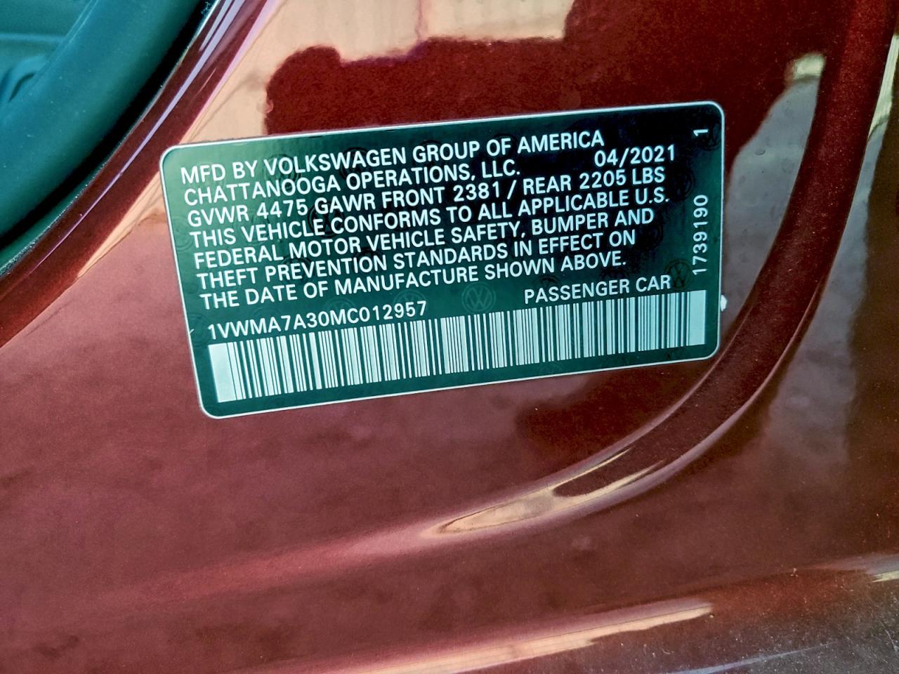 2021 VOLKSWAGEN PASSAT R-LINE photo 12