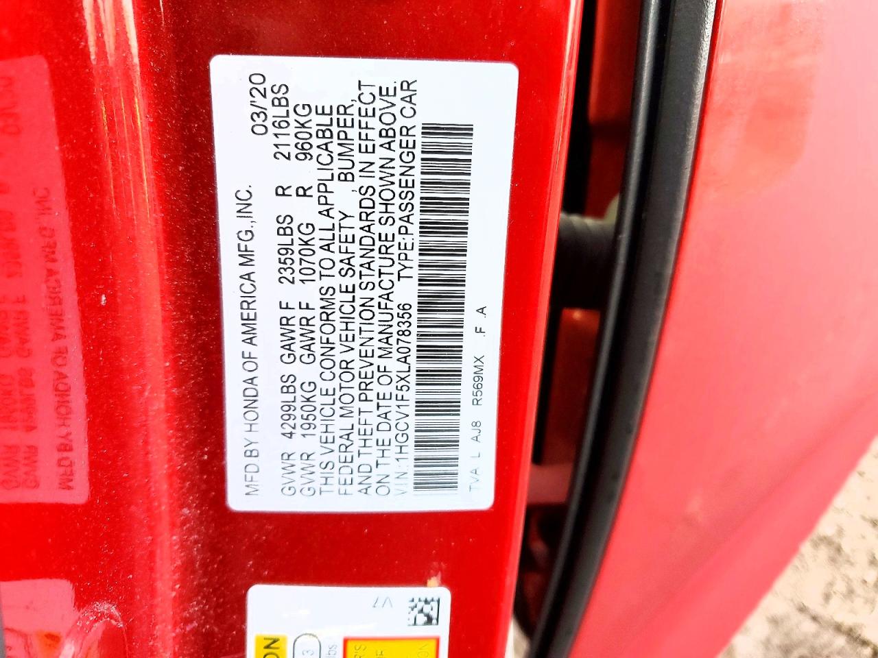 2020 HONDA ACCORD EXL photo 12