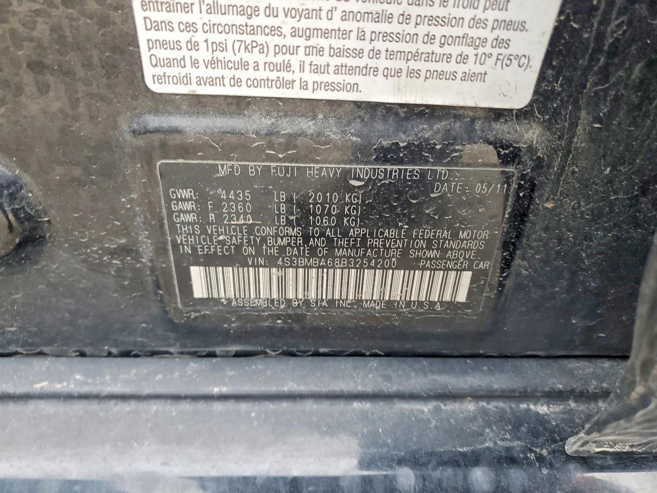 2011 SUBARU LEGACY 2.5I photo 12