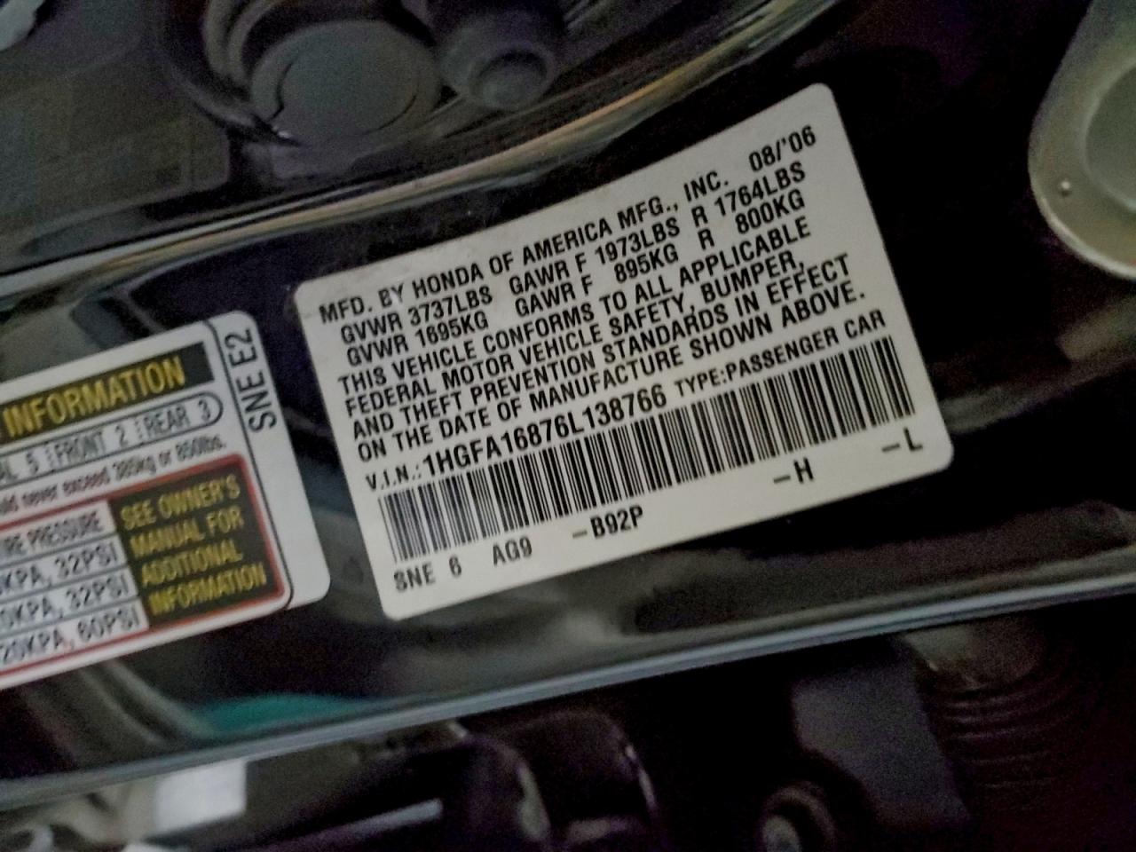 2006 HONDA CIVIC EX photo 12