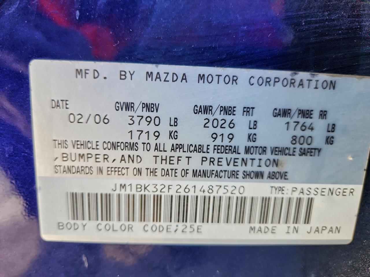 2006 MAZDA 3 I photo 12