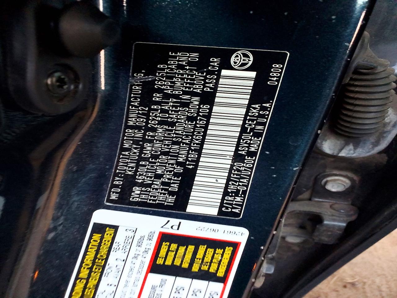 2012 TOYOTA CAMRY BASE photo 12