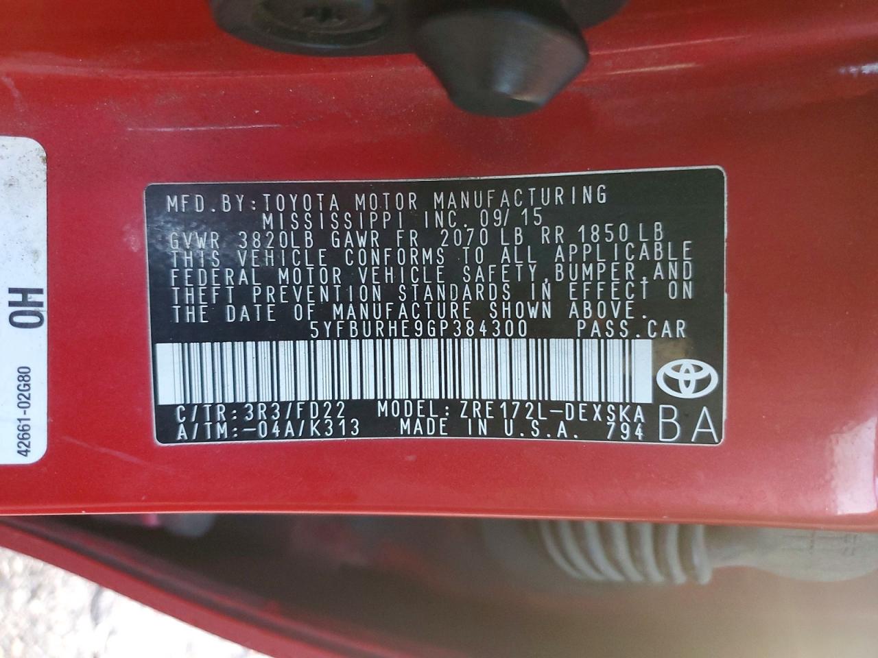 2016 TOYOTA COROLLA L photo 34