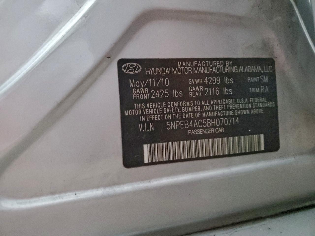 2011 HYUNDAI SONATA GLS photo 12