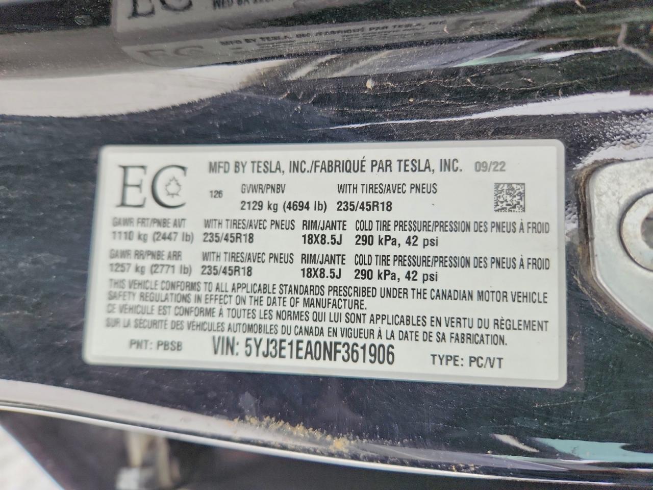 2022 TESLA MODEL 3 photo 12
