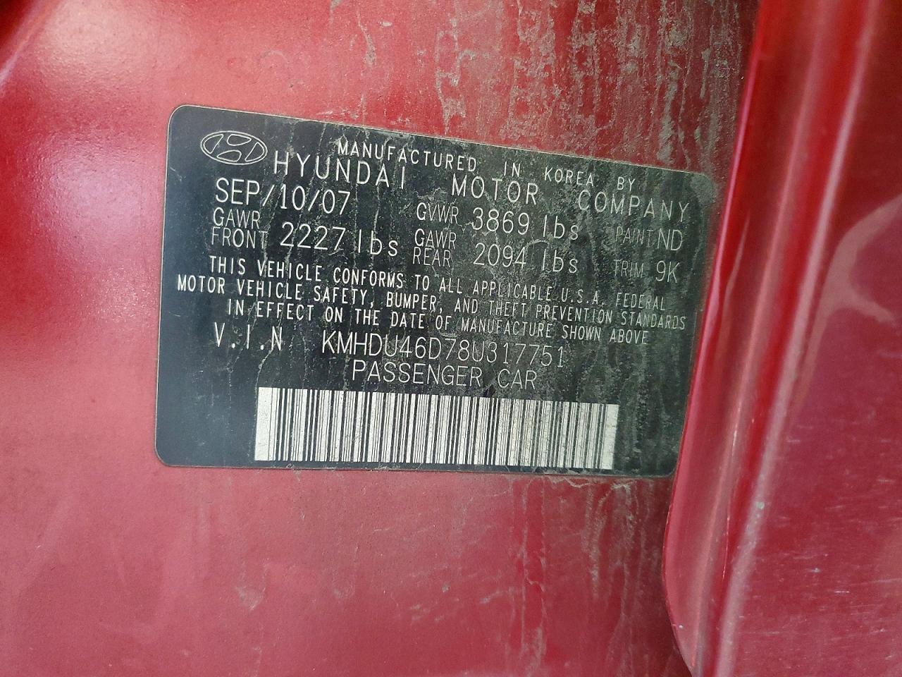 2008 HYUNDAI ELANTRA GLS photo 12