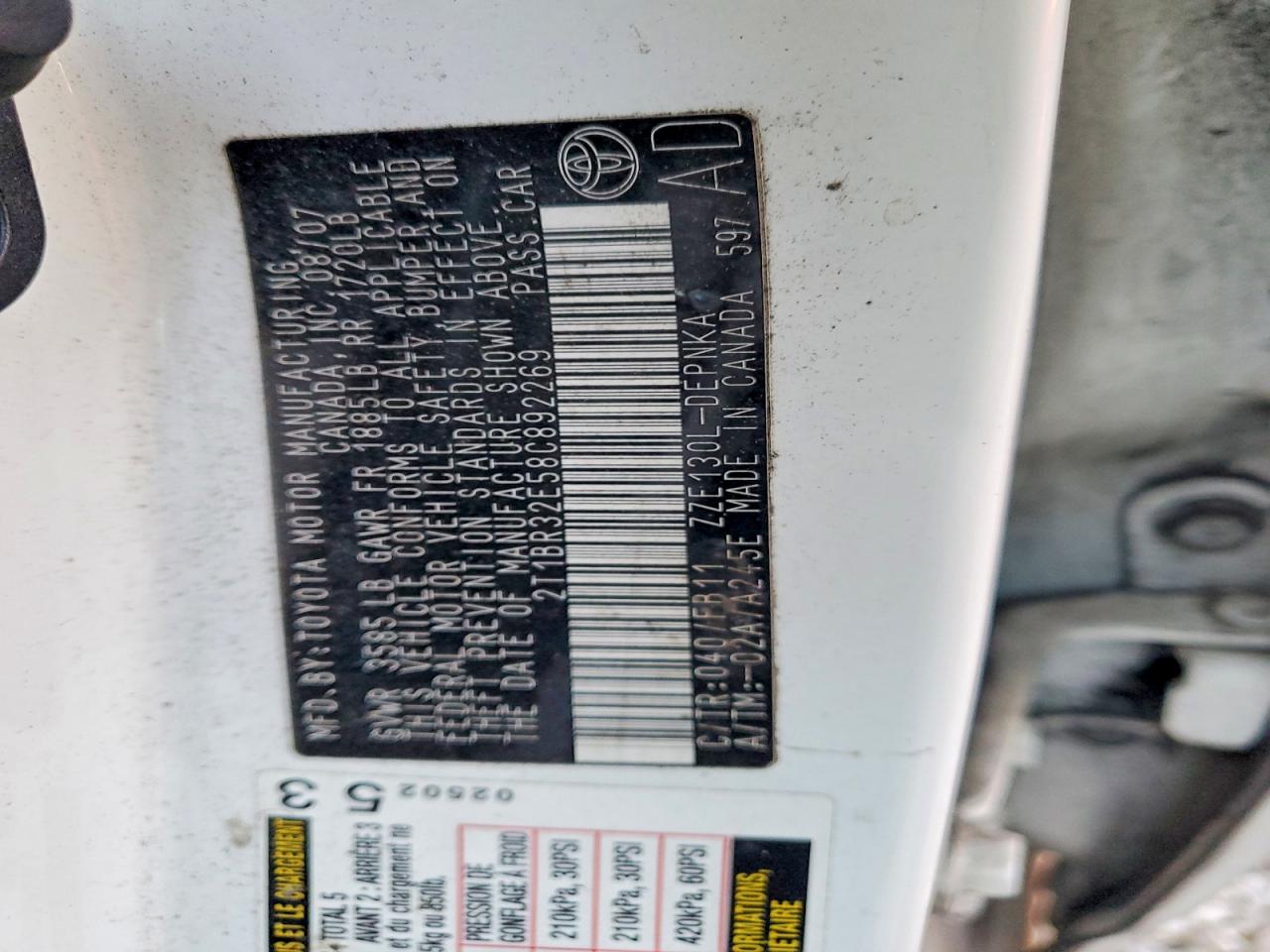 2008 TOYOTA COROLLA CE photo 12