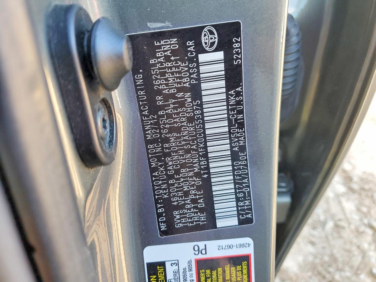 2012 TOYOTA CAMRY BASE photo 12