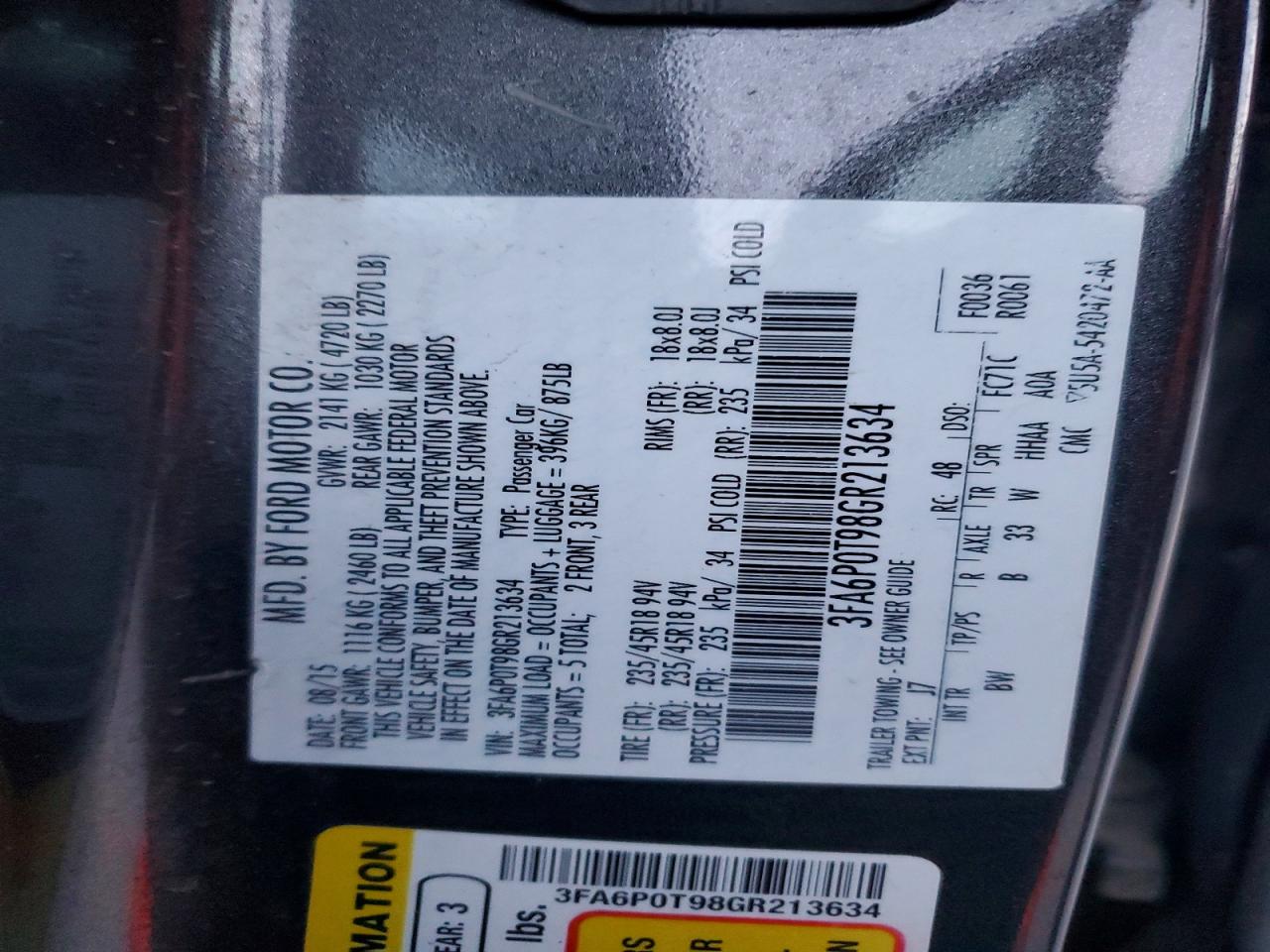 2016 FORD FUSION SE photo 12