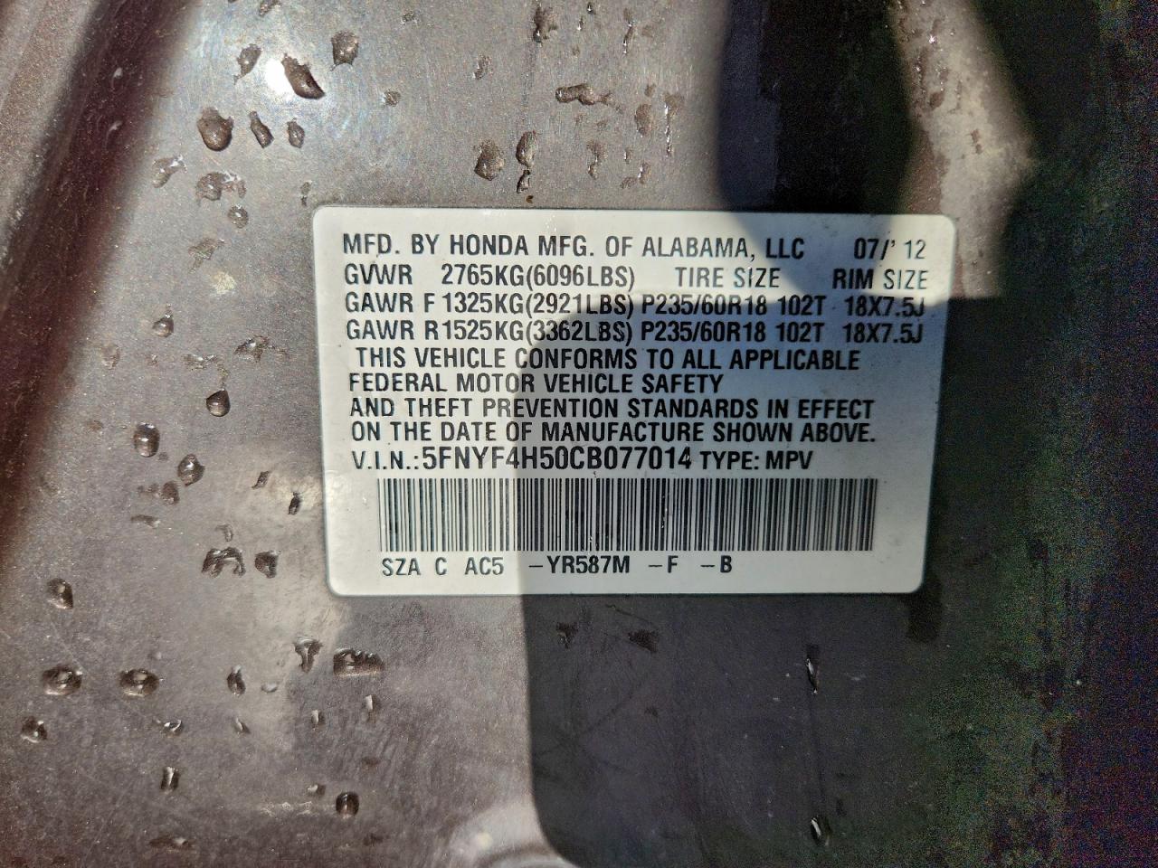 2012 HONDA PILOT EXL photo 13