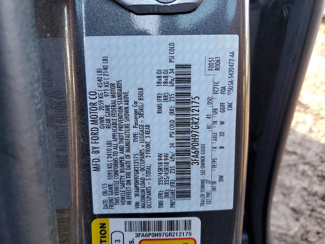 2016 FORD FUSION SE photo 12