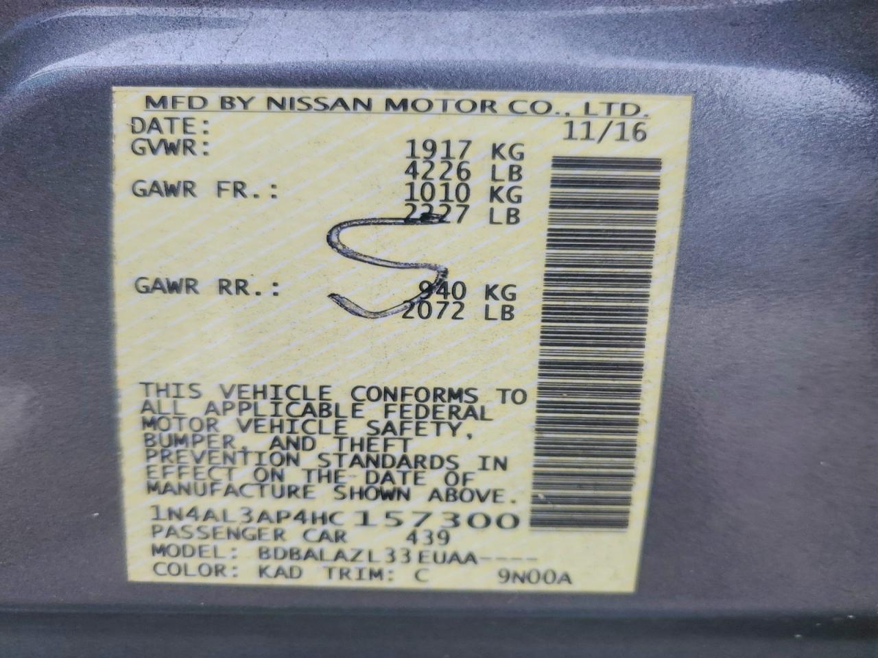 2017 NISSAN ALTIMA 2.5 photo 12