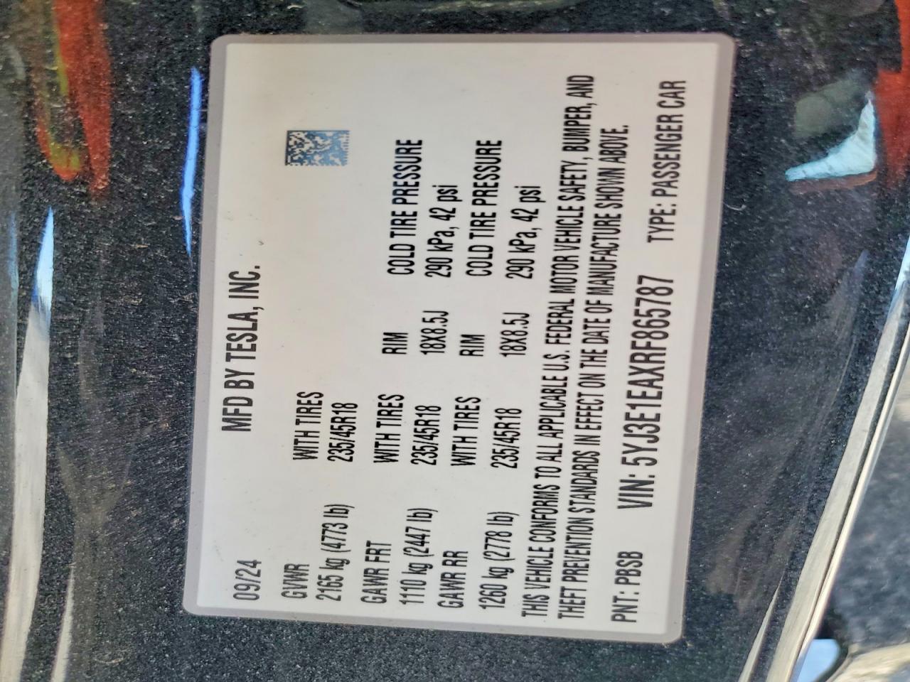 2024 TESLA MODEL 3 photo 13