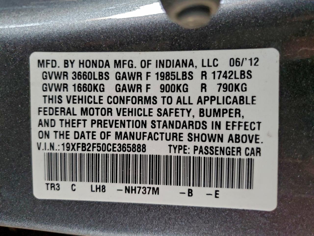 2012 HONDA CIVIC LX photo 12