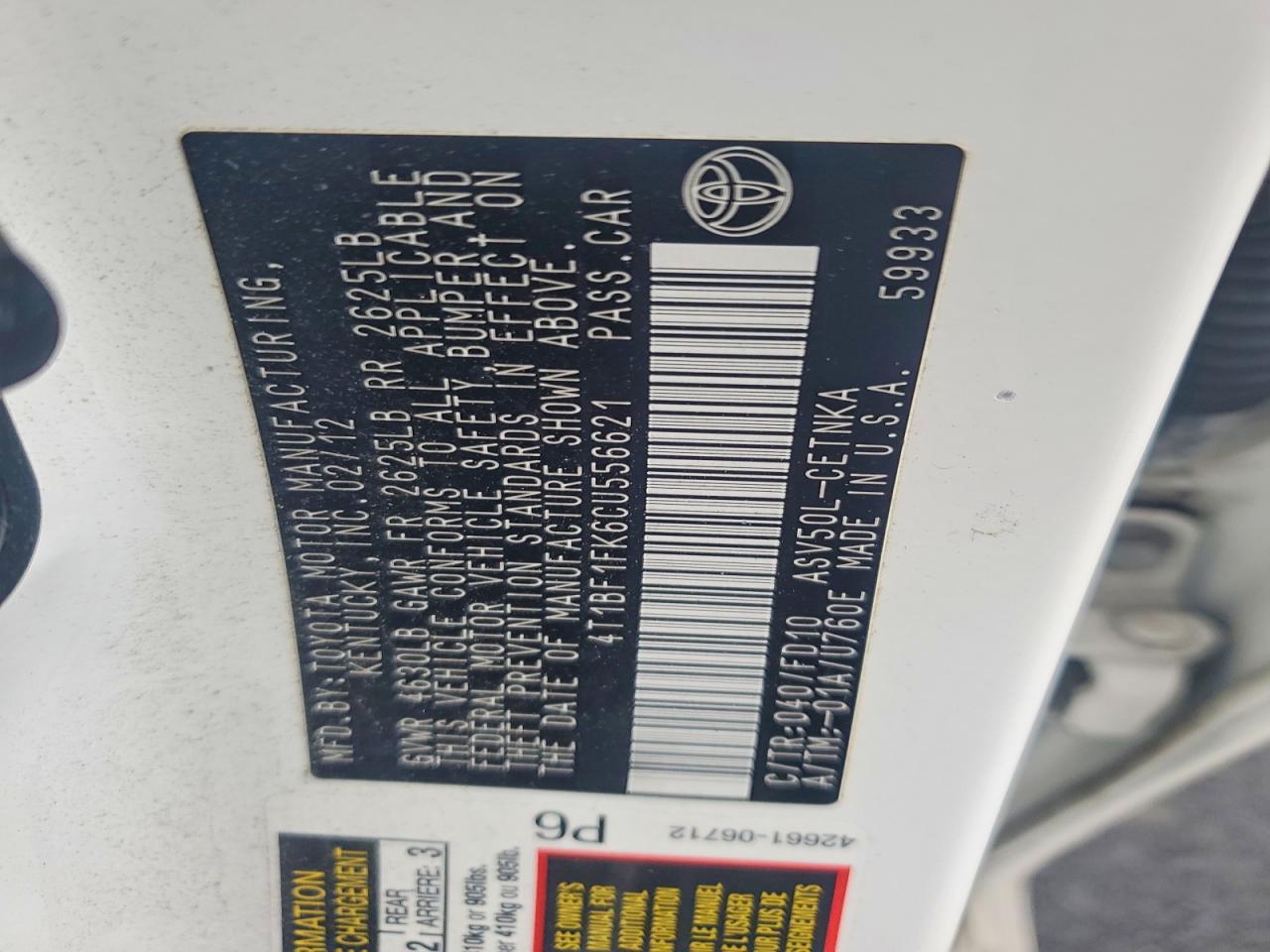 2012 TOYOTA CAMRY LE photo 12