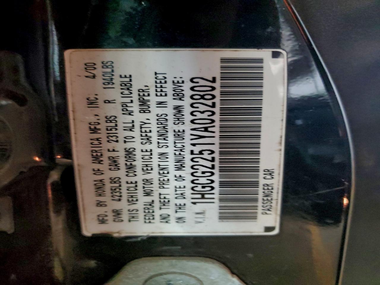 2000 HONDA ACCORD EX photo 12