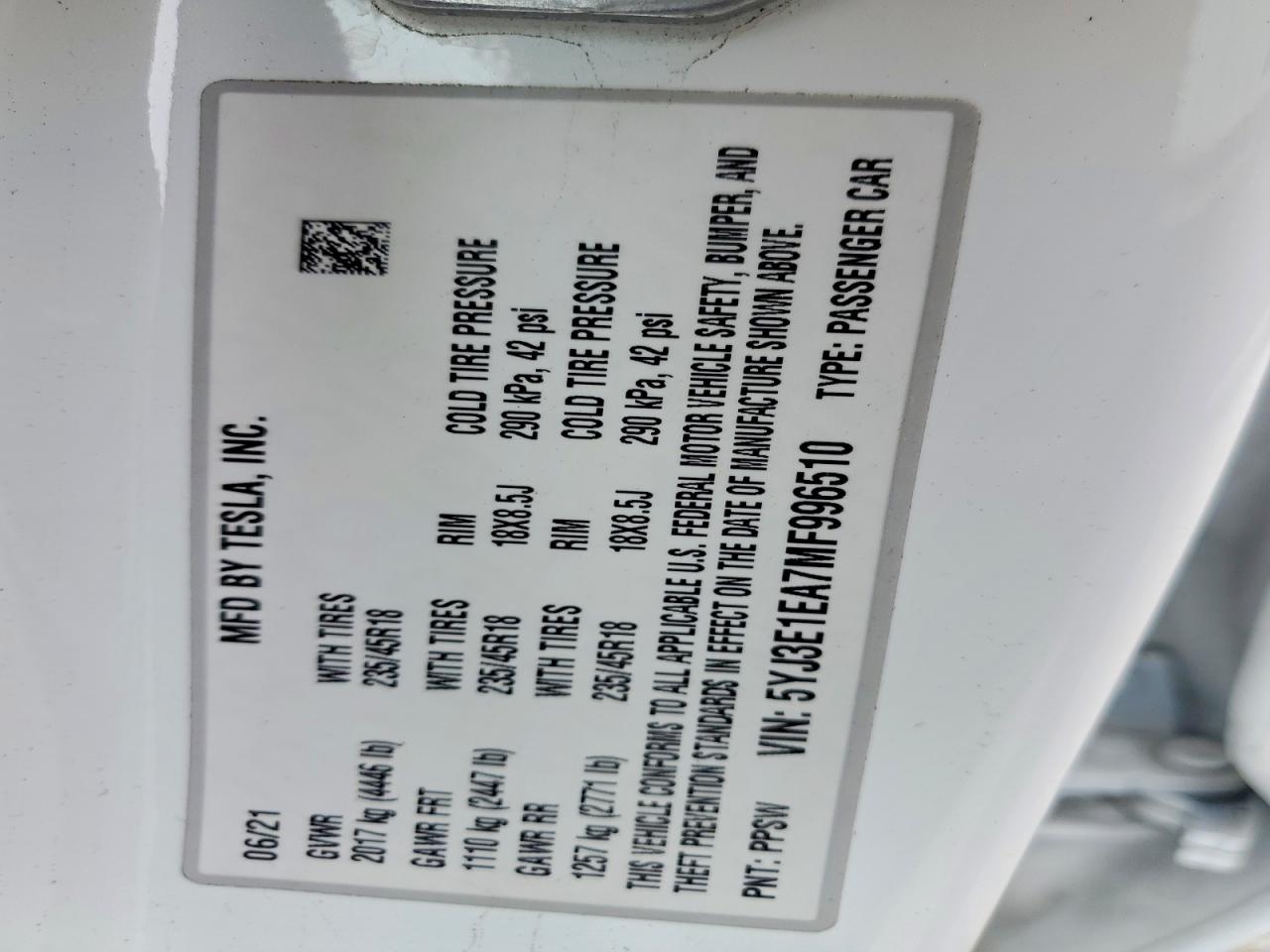 2021 TESLA MODEL 3 photo 13