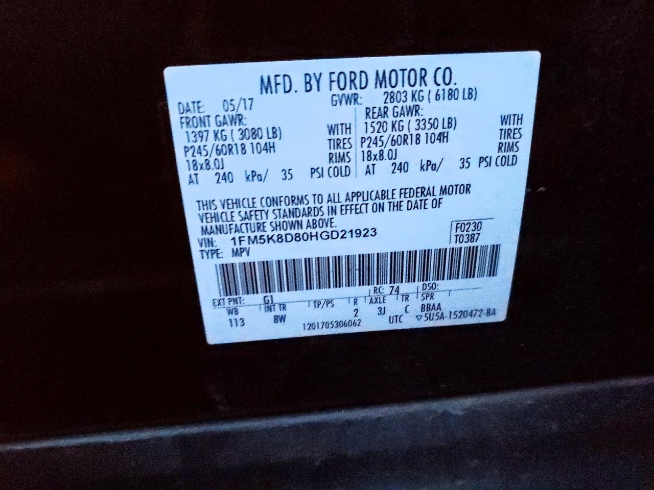 2017 FORD EXPLORER XLT photo 14