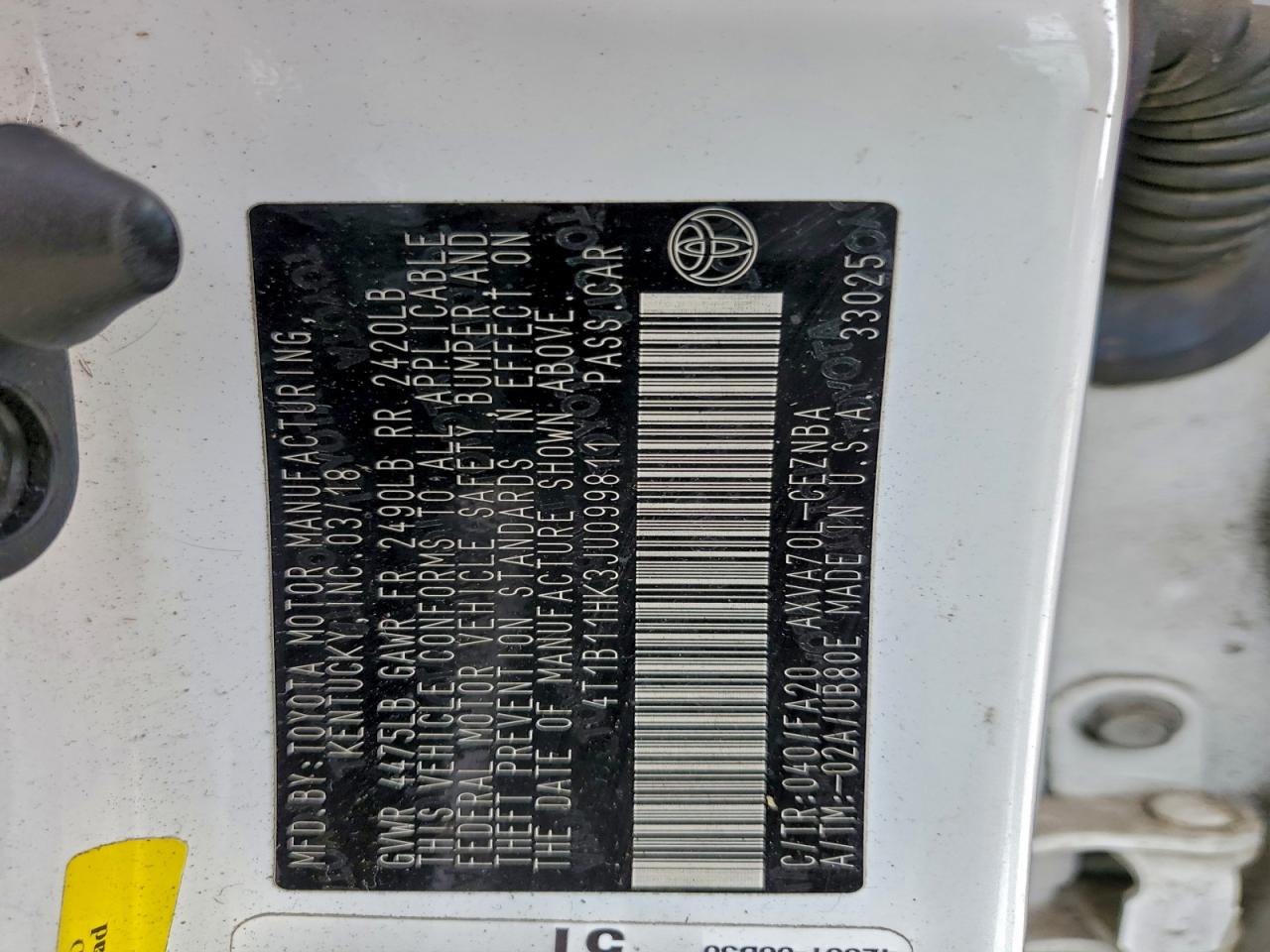 2018 TOYOTA CAMRY L photo 12
