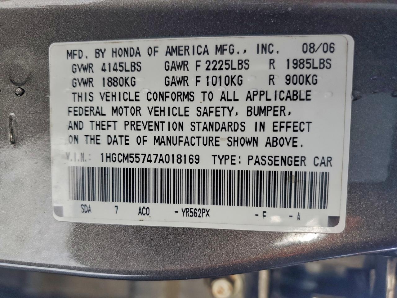 2007 HONDA ACCORD EX photo 12