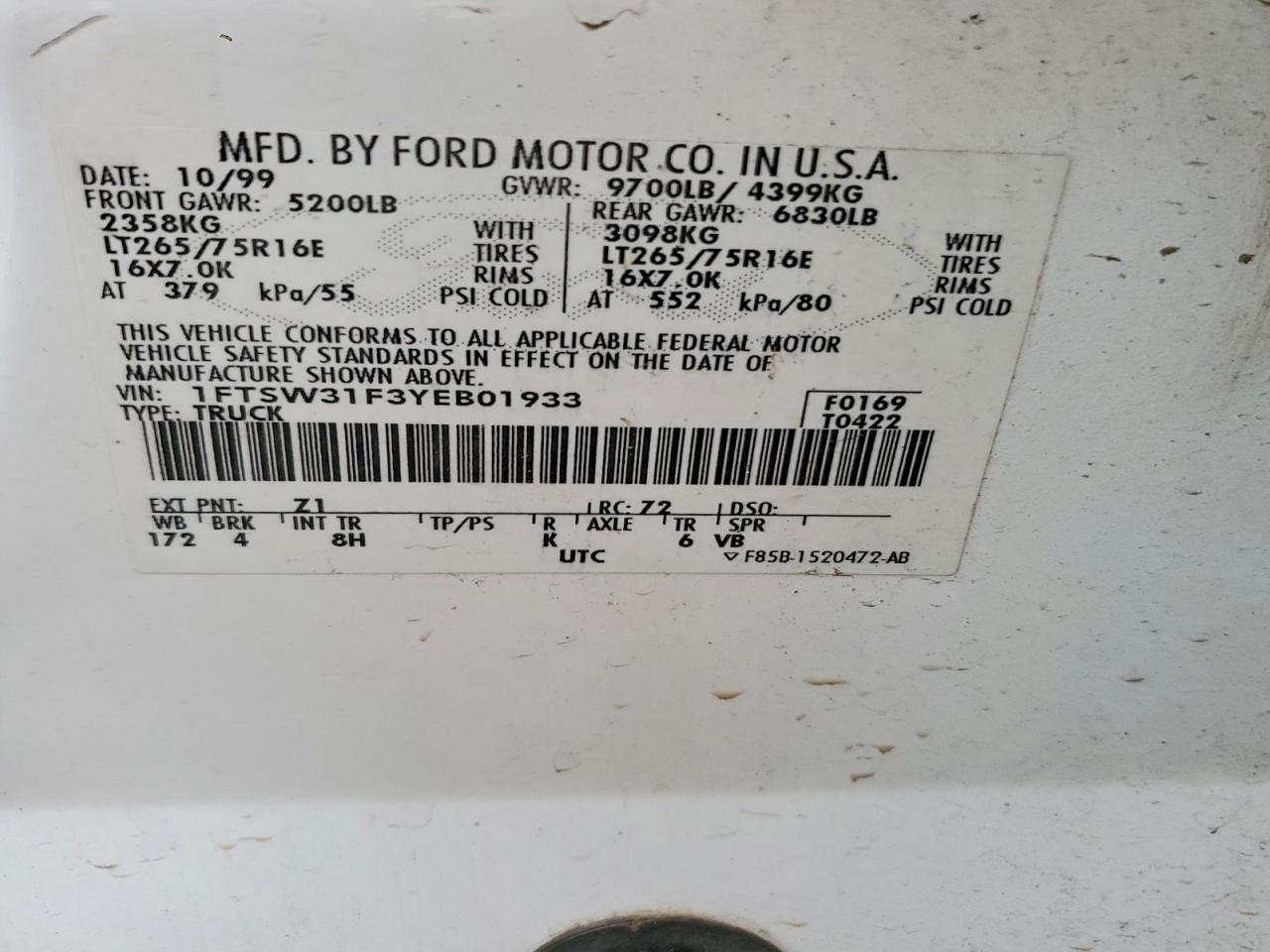 2000 FORD F350 SRW SUPER DUTY photo 12