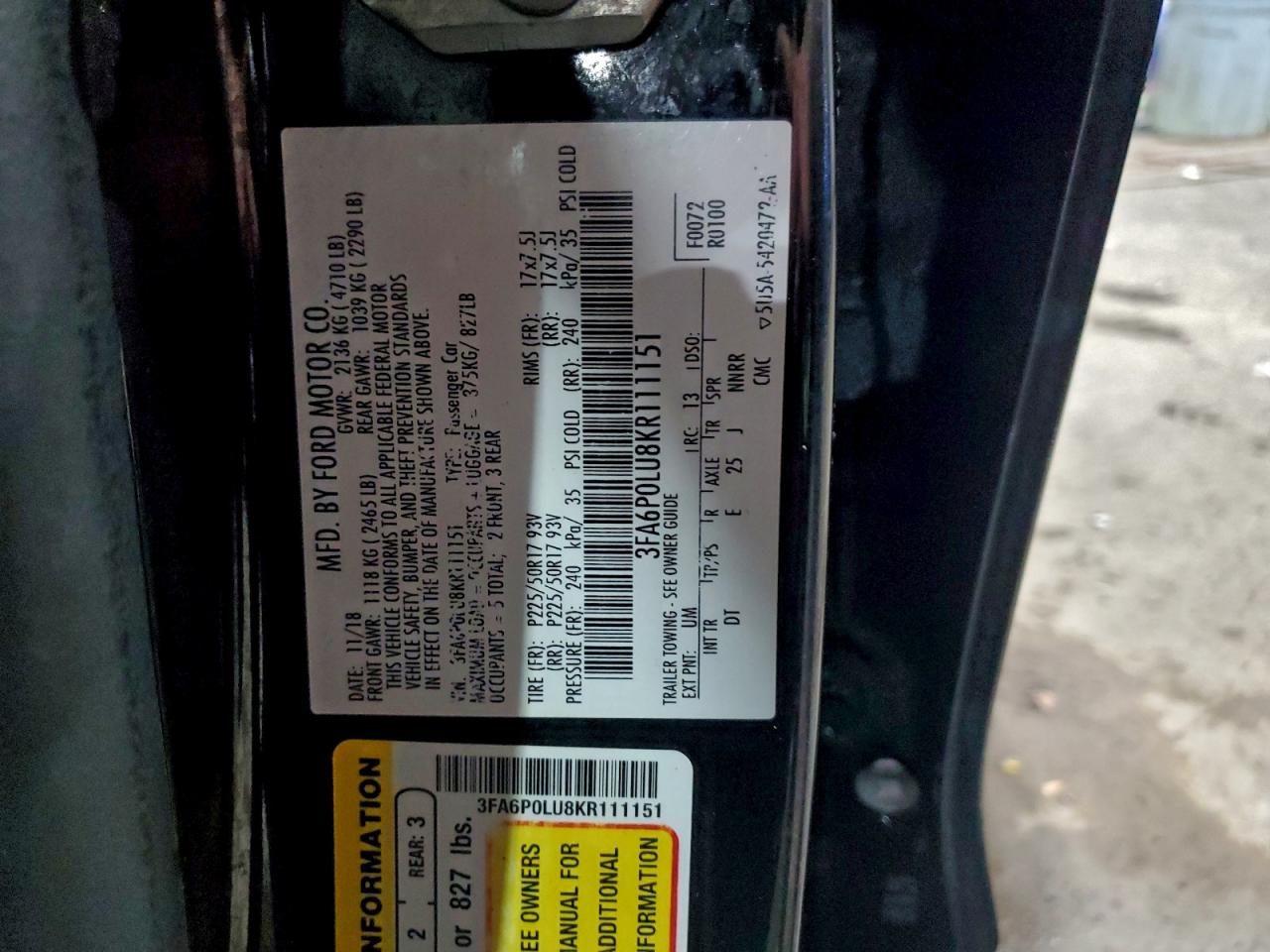 2019 FORD FUSION SE photo 12