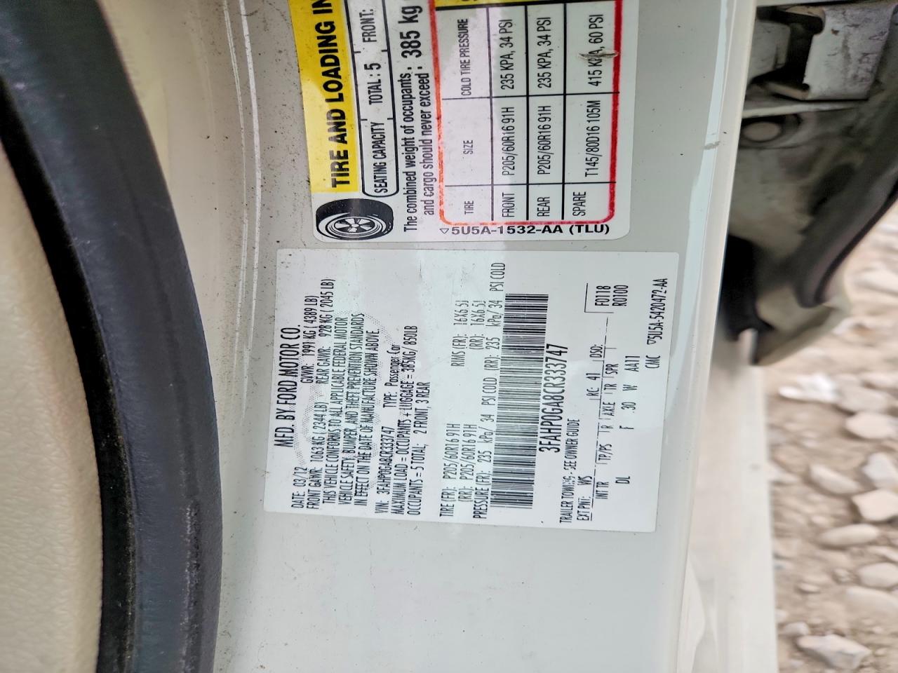 2012 FORD FUSION S photo 12