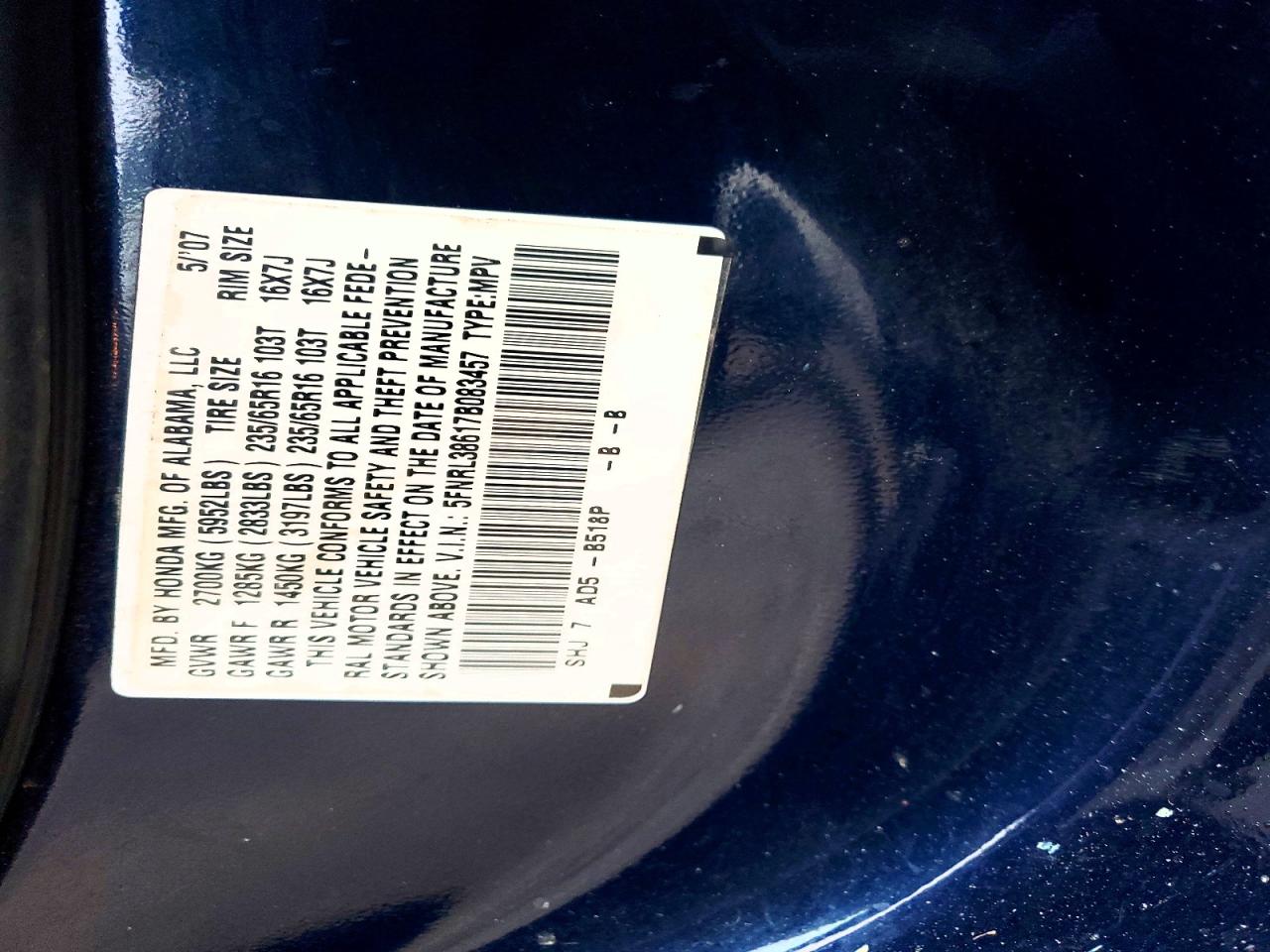 2007 HONDA ODYSSEY EXL photo 13