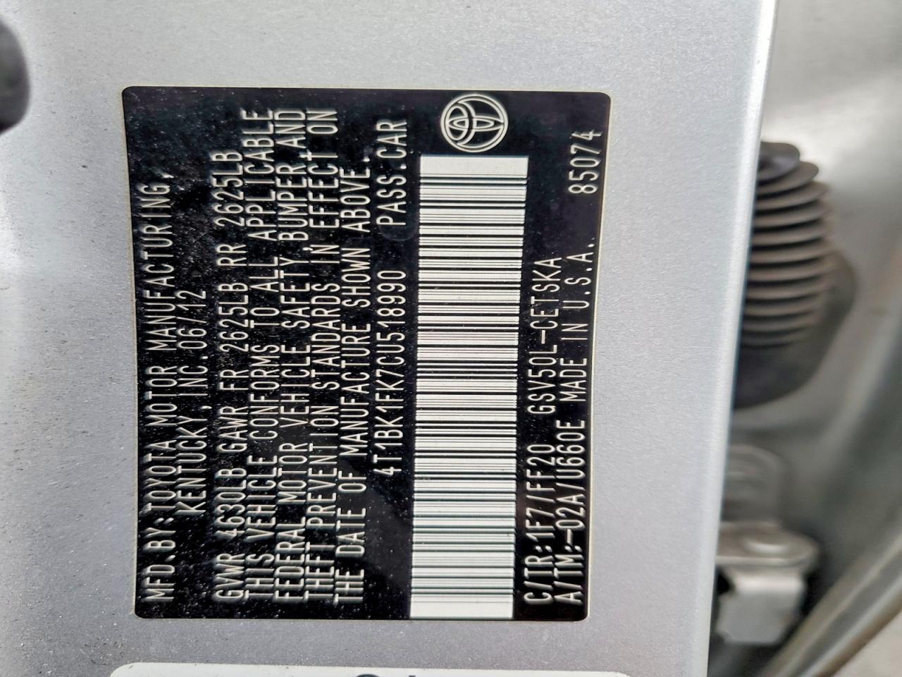 2012 TOYOTA CAMRY SE photo 12