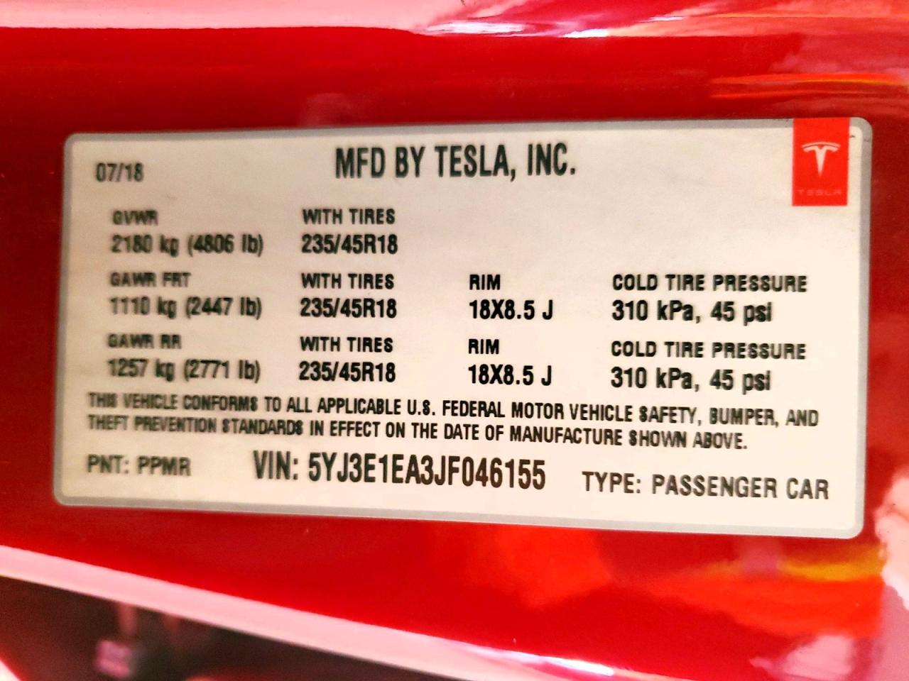 2018 TESLA MODEL 3 photo 12