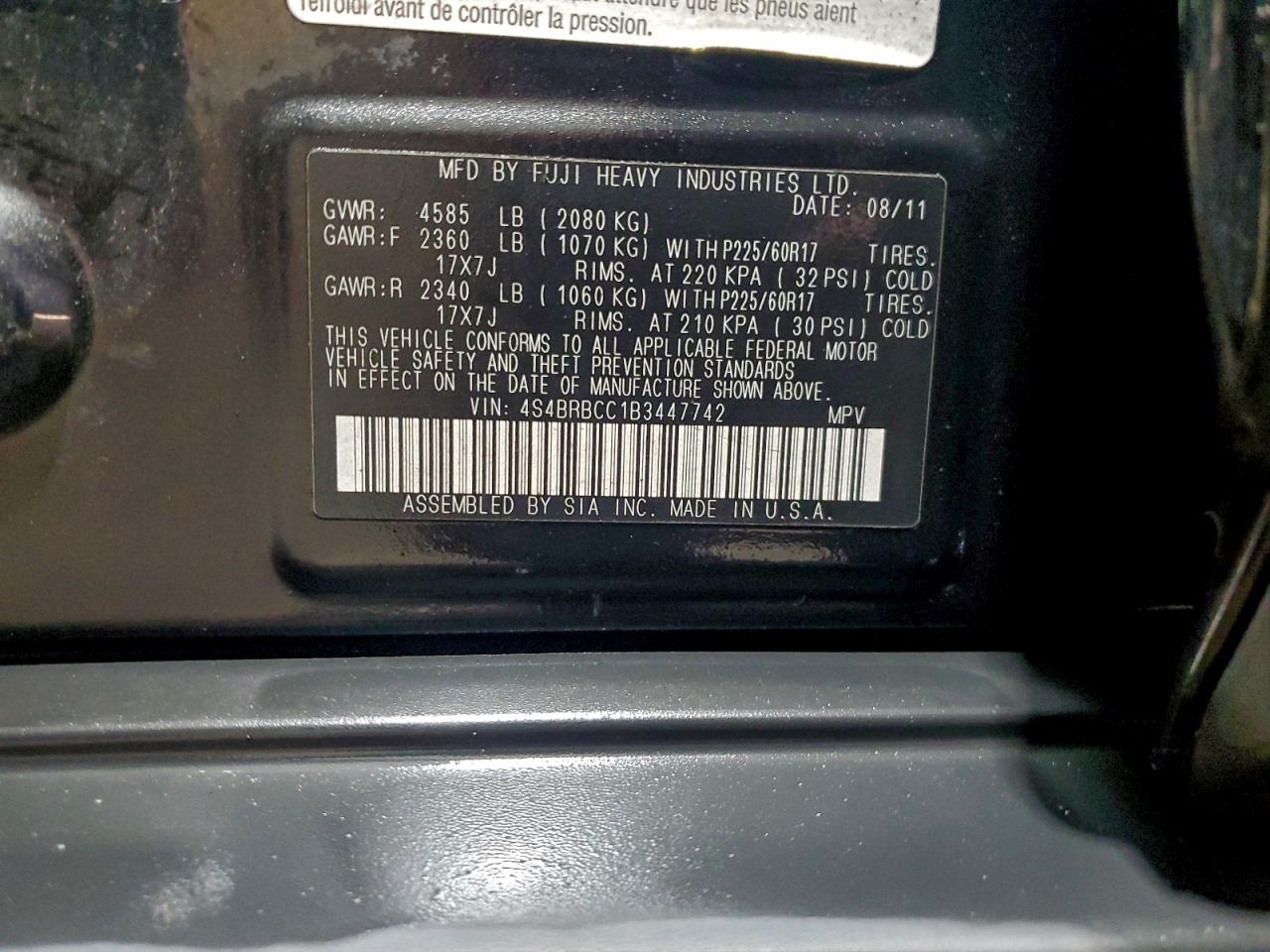 2011 SUBARU OUTBACK 2.5I PREMIUM photo 13