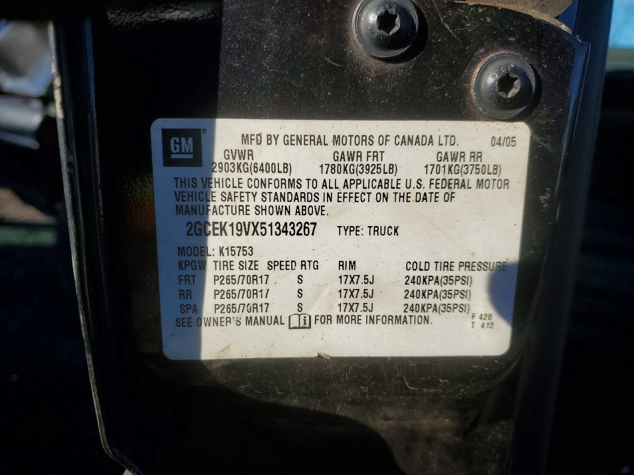 2005 CHEVROLET SILVERADO K1500 photo 12
