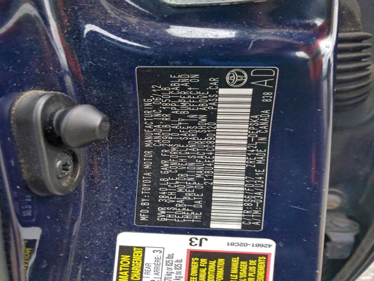 2012 TOYOTA COROLLA BASE photo 13