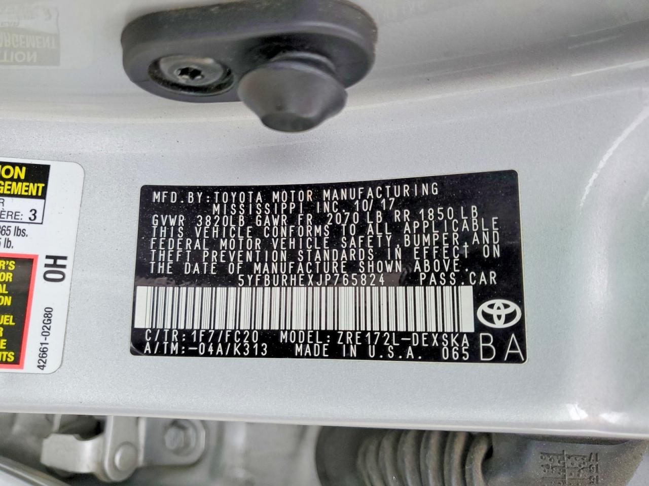 2018 TOYOTA COROLLA L photo 12