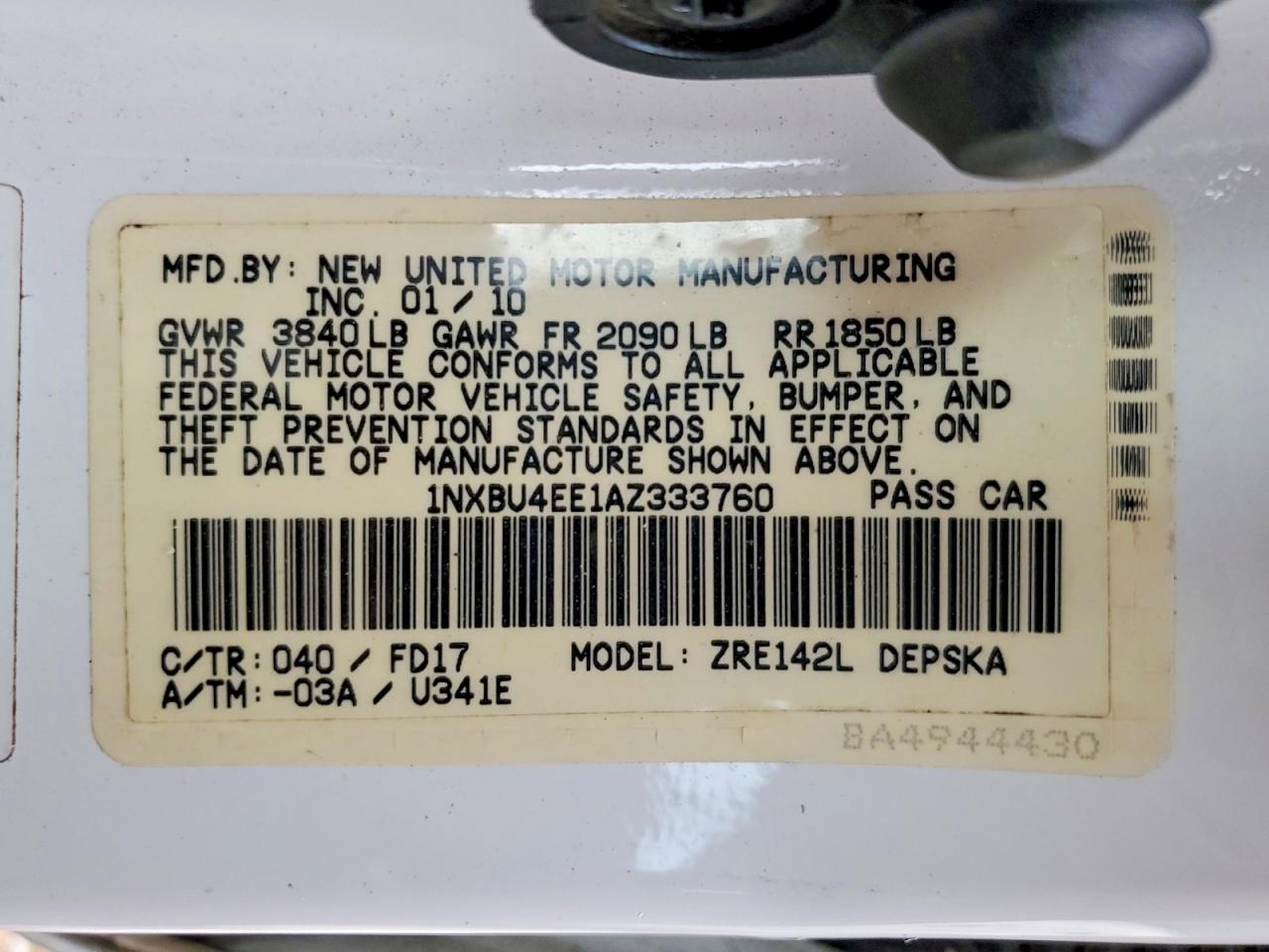 2010 TOYOTA COROLLA BASE photo 12