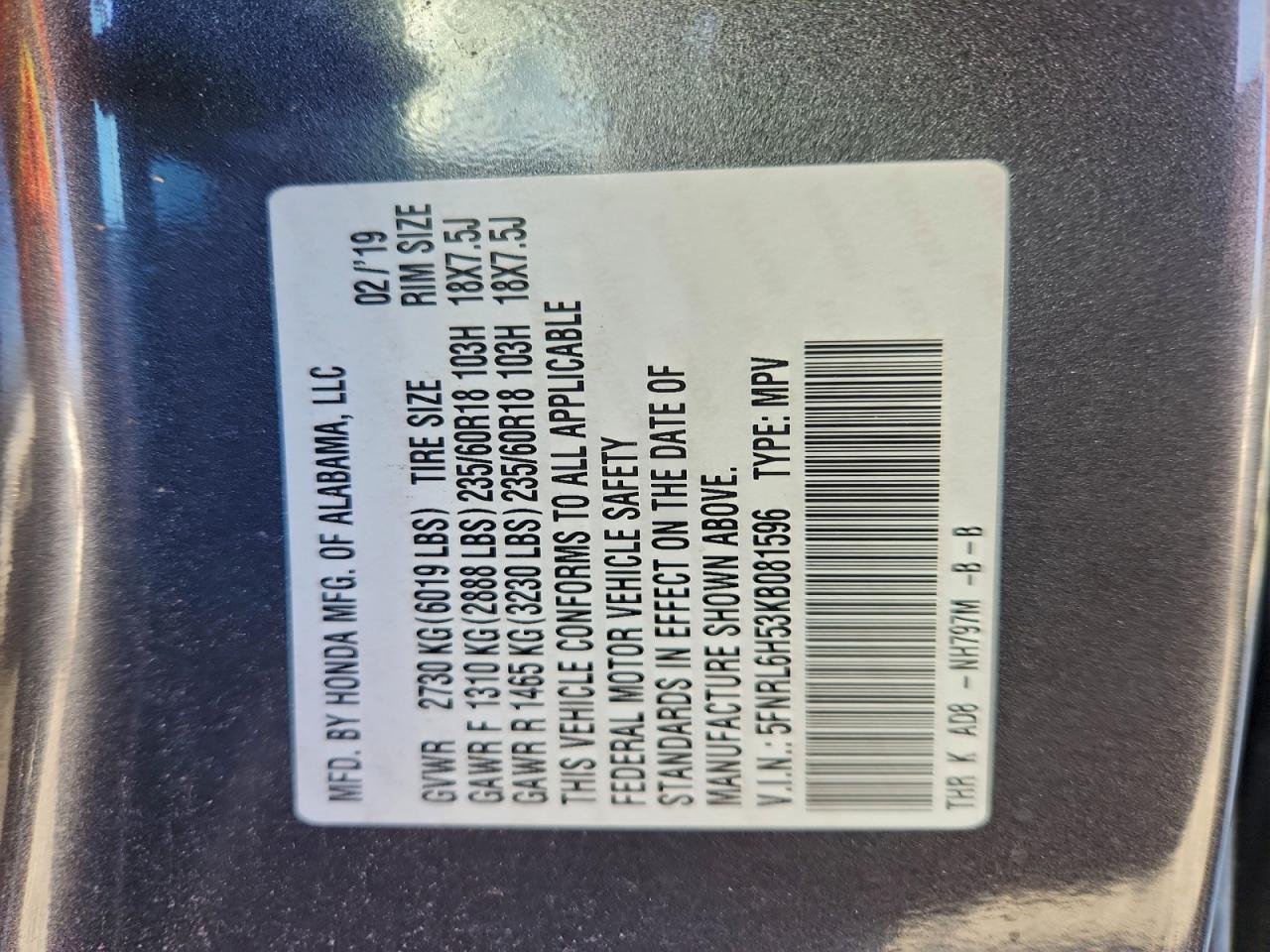 2019 HONDA ODYSSEY EX photo 13