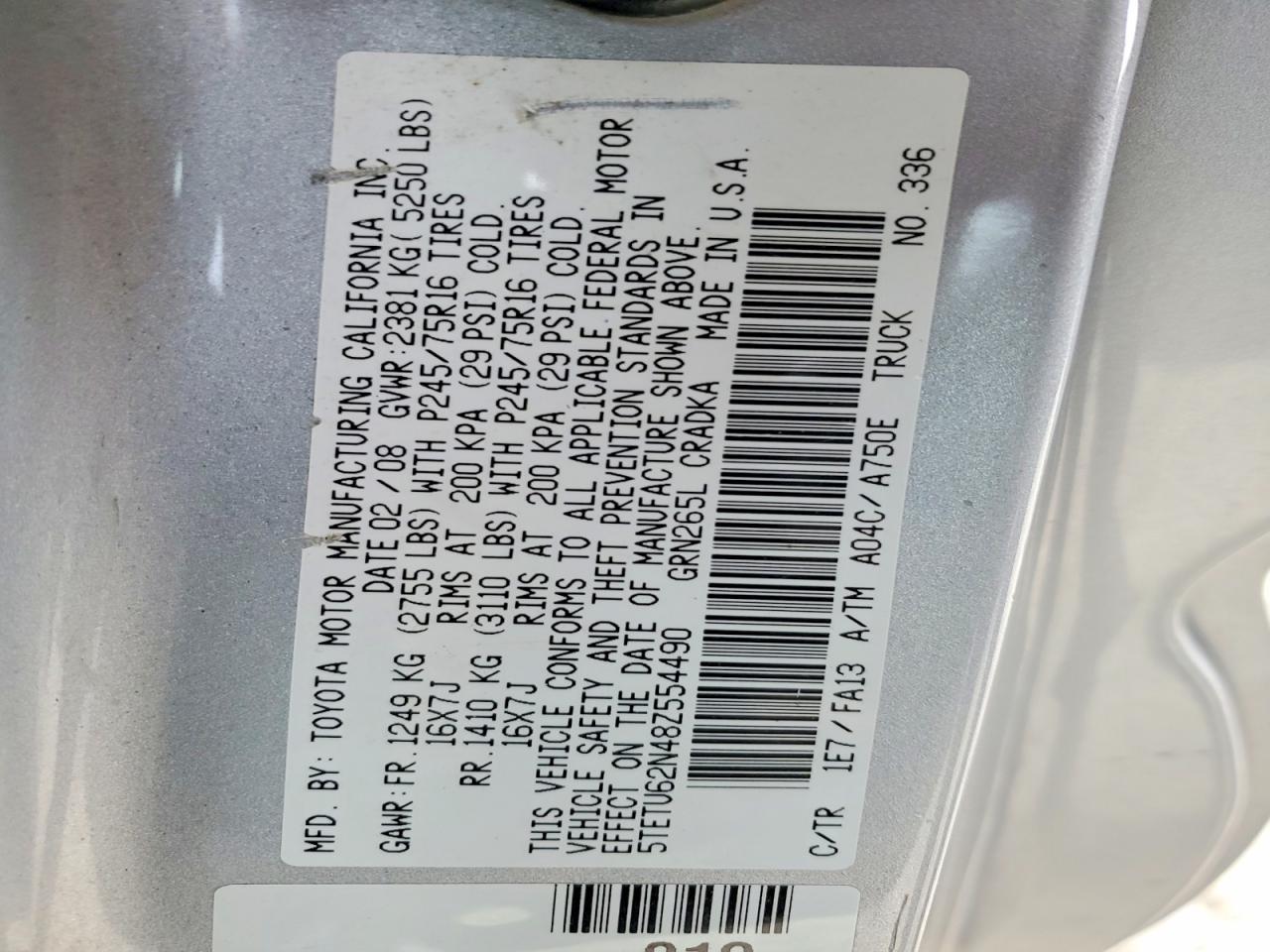 2008 TOYOTA TACOMA PRERUNNER ACCESS CAB photo 12
