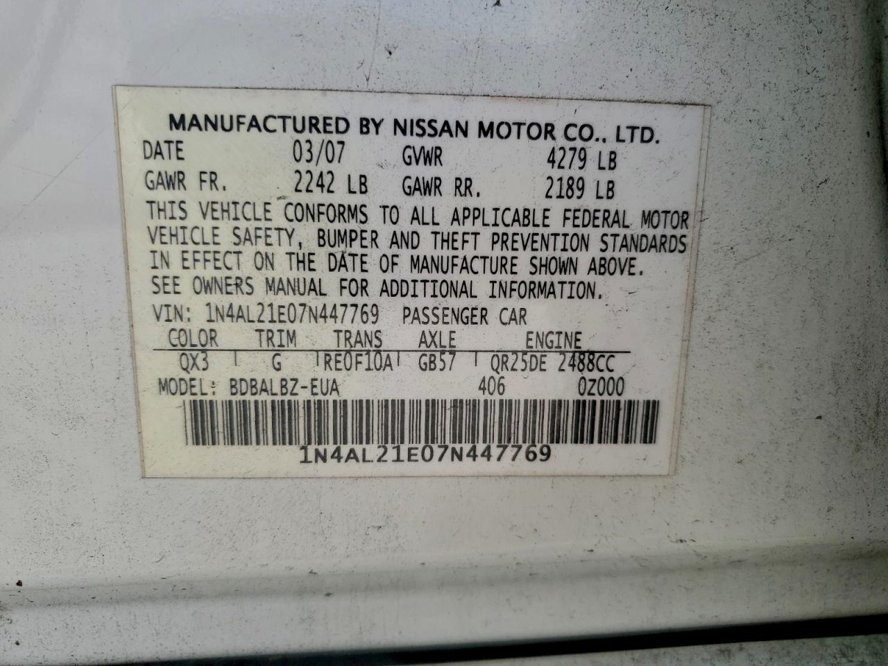 2007 NISSAN ALTIMA 2.5 photo 12