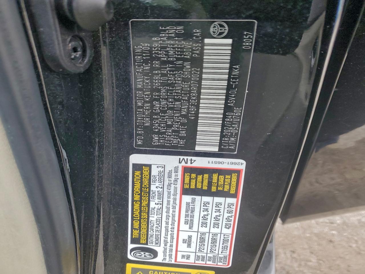 2010 TOYOTA CAMRY BASE photo 12