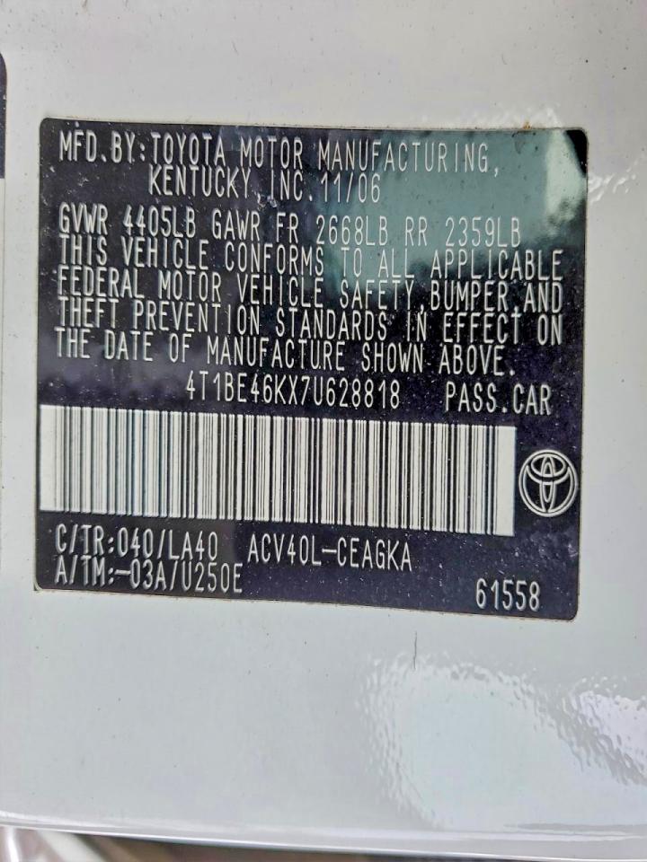 2007 TOYOTA CAMRY CE photo 12