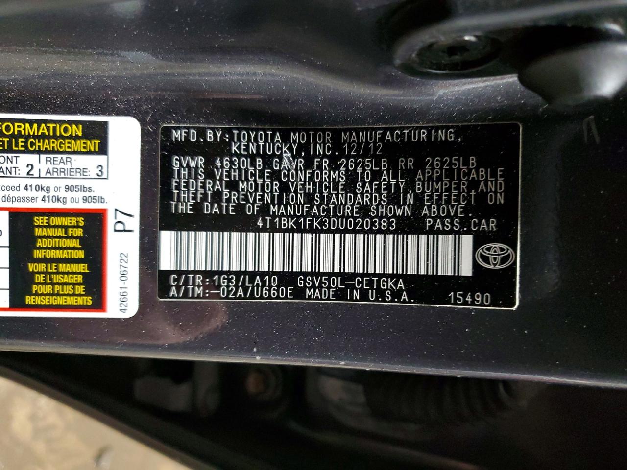2013 TOYOTA CAMRY SE photo 12
