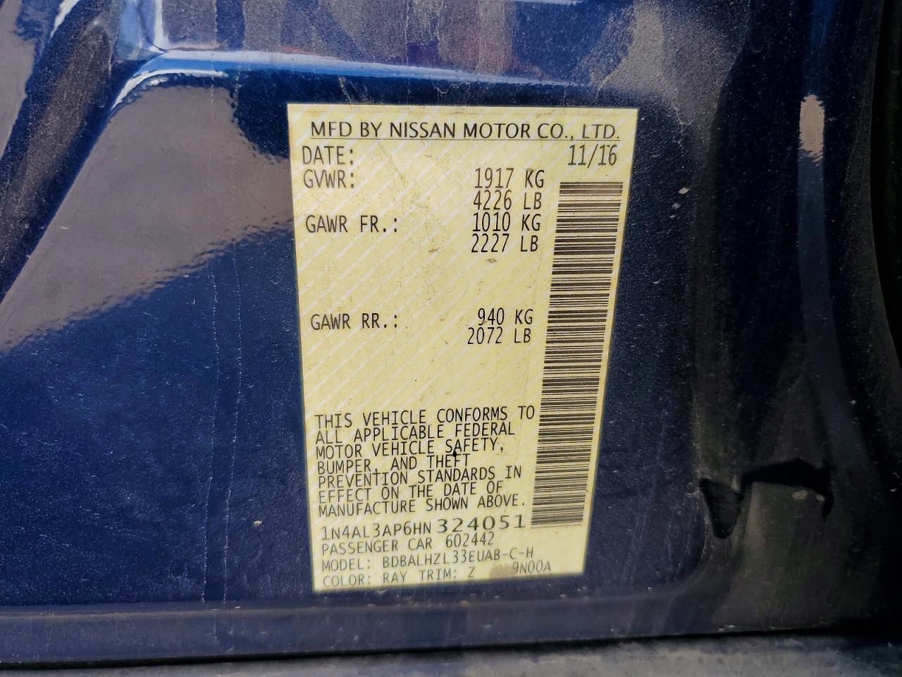2017 NISSAN ALTIMA 2.5 photo 12