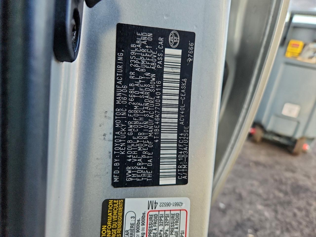 2007 TOYOTA CAMRY CE photo 12