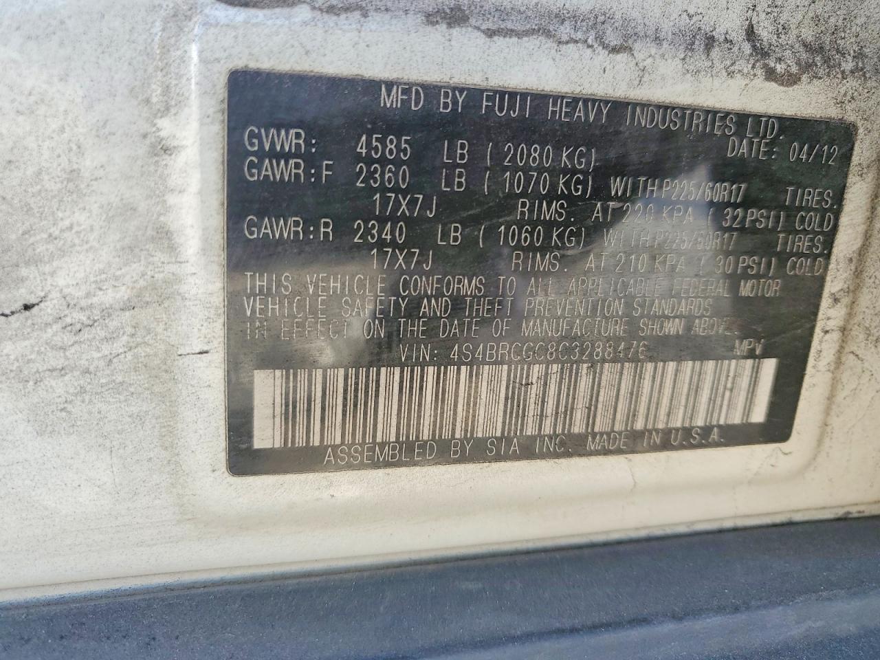 2012 SUBARU OUTBACK 2.5I PREMIUM photo 12