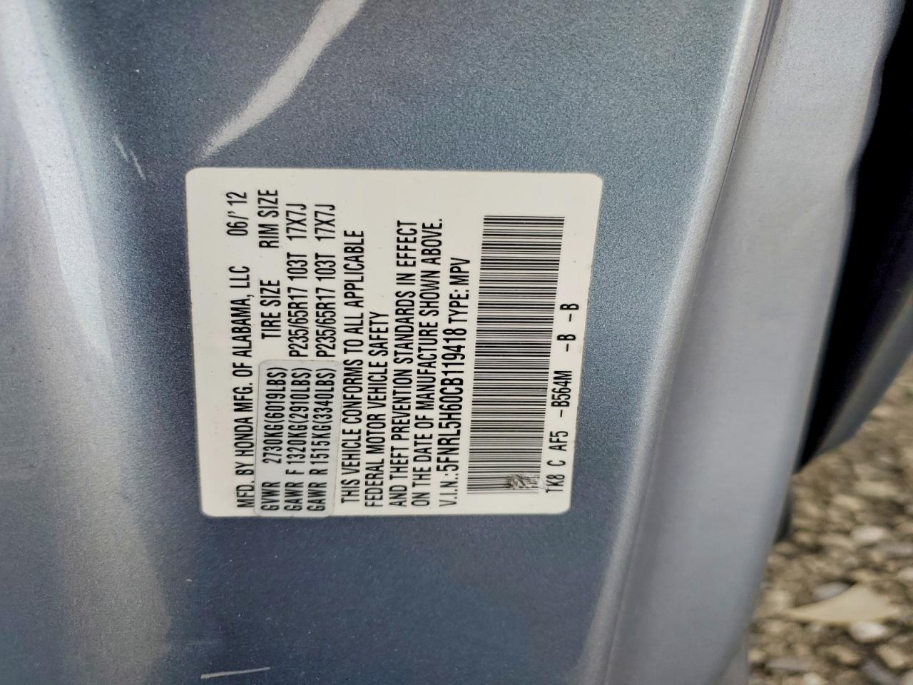 2012 HONDA ODYSSEY EXL photo 13