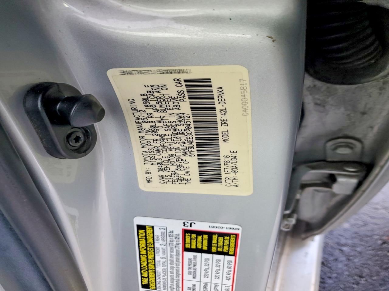 2012 TOYOTA COROLLA BASE photo 12