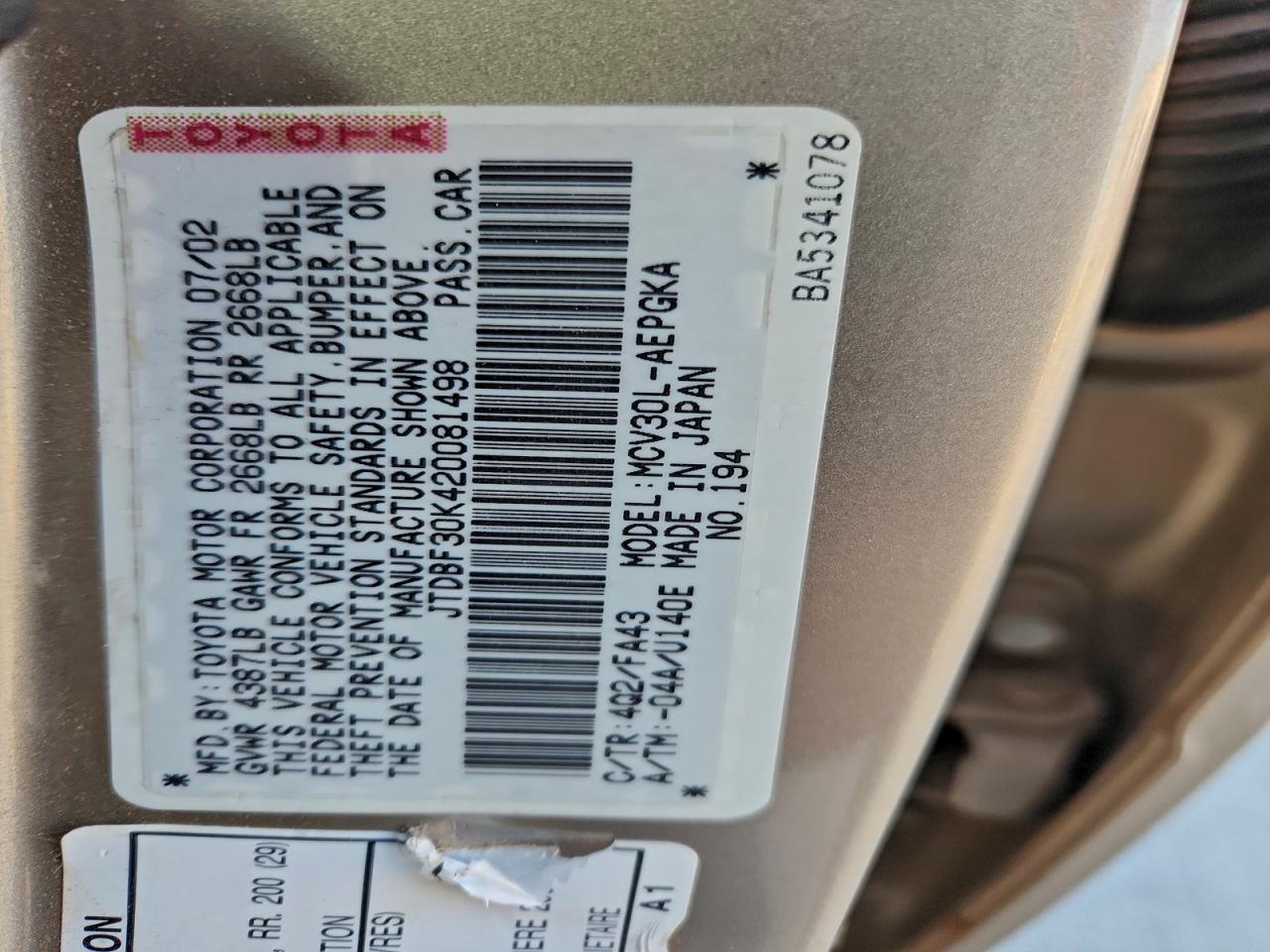 2002 TOYOTA CAMRY XLE V6 photo 13