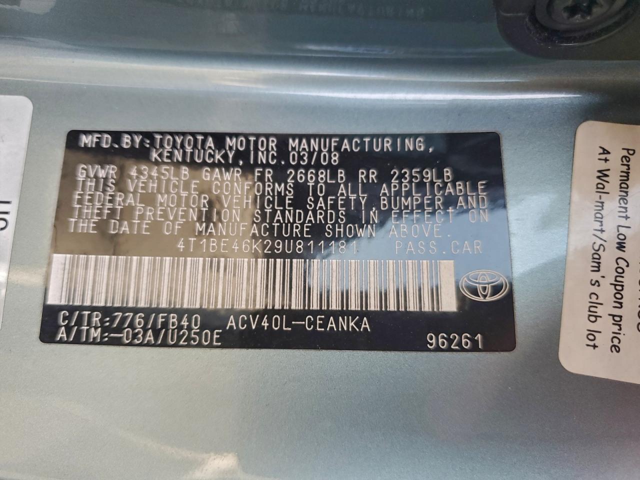 2009 TOYOTA CAMRY BASE photo 12