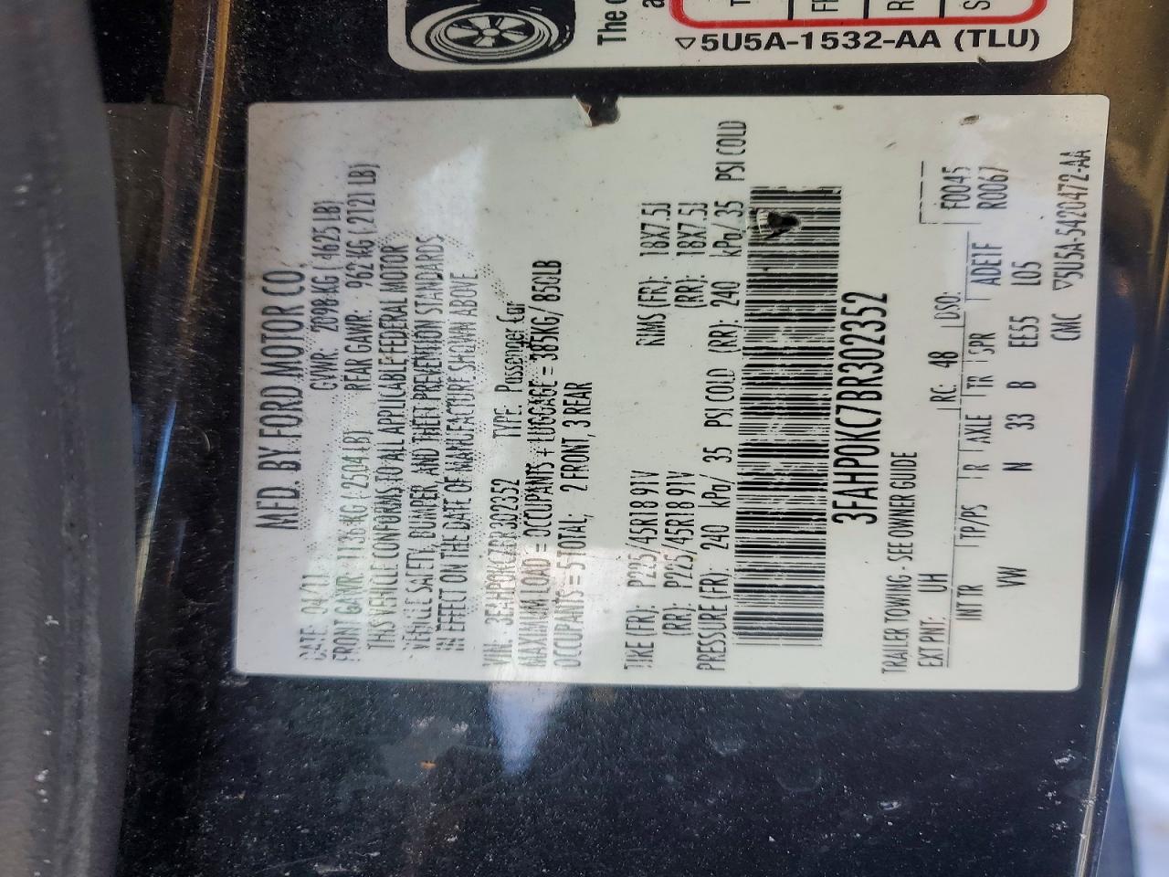 2011 FORD FUSION SPORT photo 12
