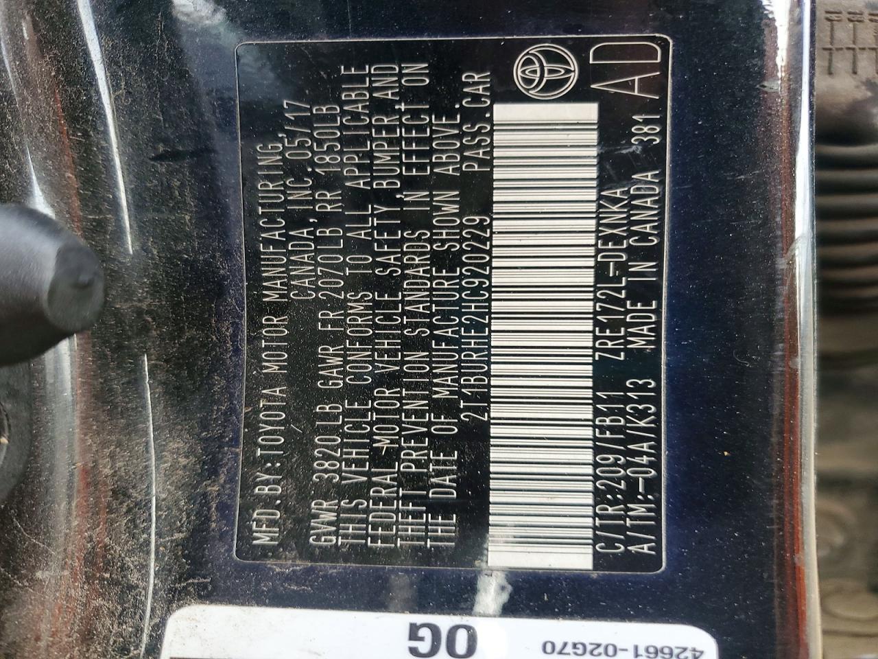 2017 TOYOTA COROLLA L photo 12